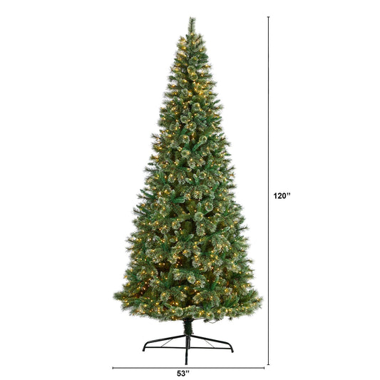 10’ Wisconsin Slim Snow Tip Pine Artificial Christmas Tree with 1050 Clear LED Lights - Tampa Home & Garden Store