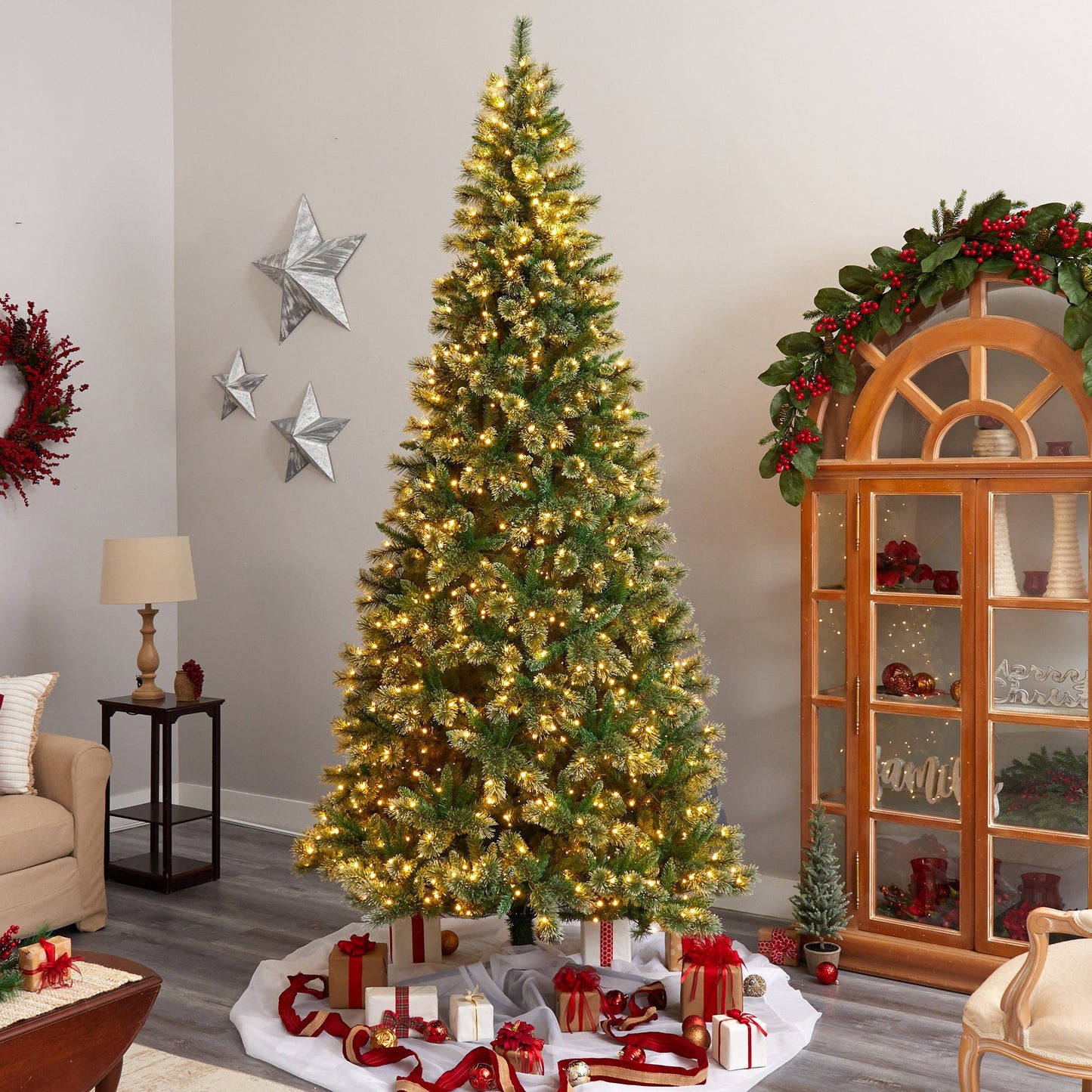 10’ Wisconsin Slim Snow Tip Pine Artificial Christmas Tree with 1050 Clear LED Lights - Tampa Home & Garden Store
