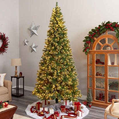10’ Wisconsin Slim Snow Tip Pine Artificial Christmas Tree with 1050 Clear LED Lights - Tampa Home & Garden Store