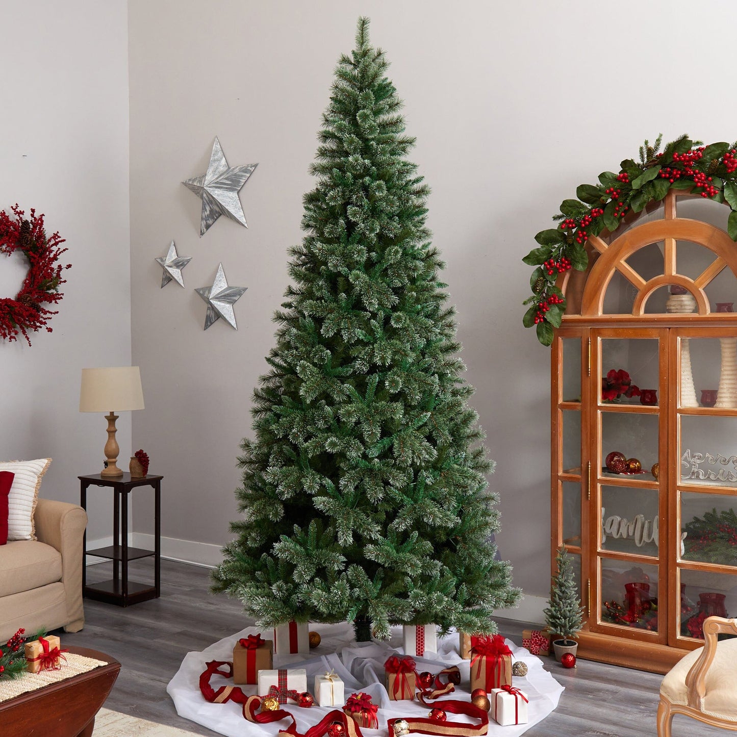 10’ Wisconsin Slim Snow Tip Pine Artificial Christmas Tree with 1652 Bendable Branches - Tampa Home & Garden Store
