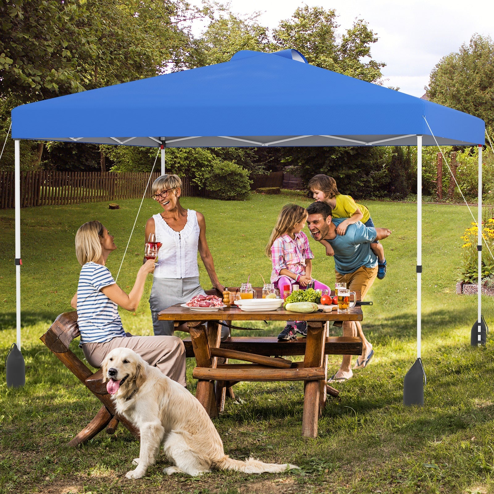 10 X 10 FT Pop up Canopy Tent with 1 Sidewall and Wheeled Bag-Blue - Tampa Home & Garden Store