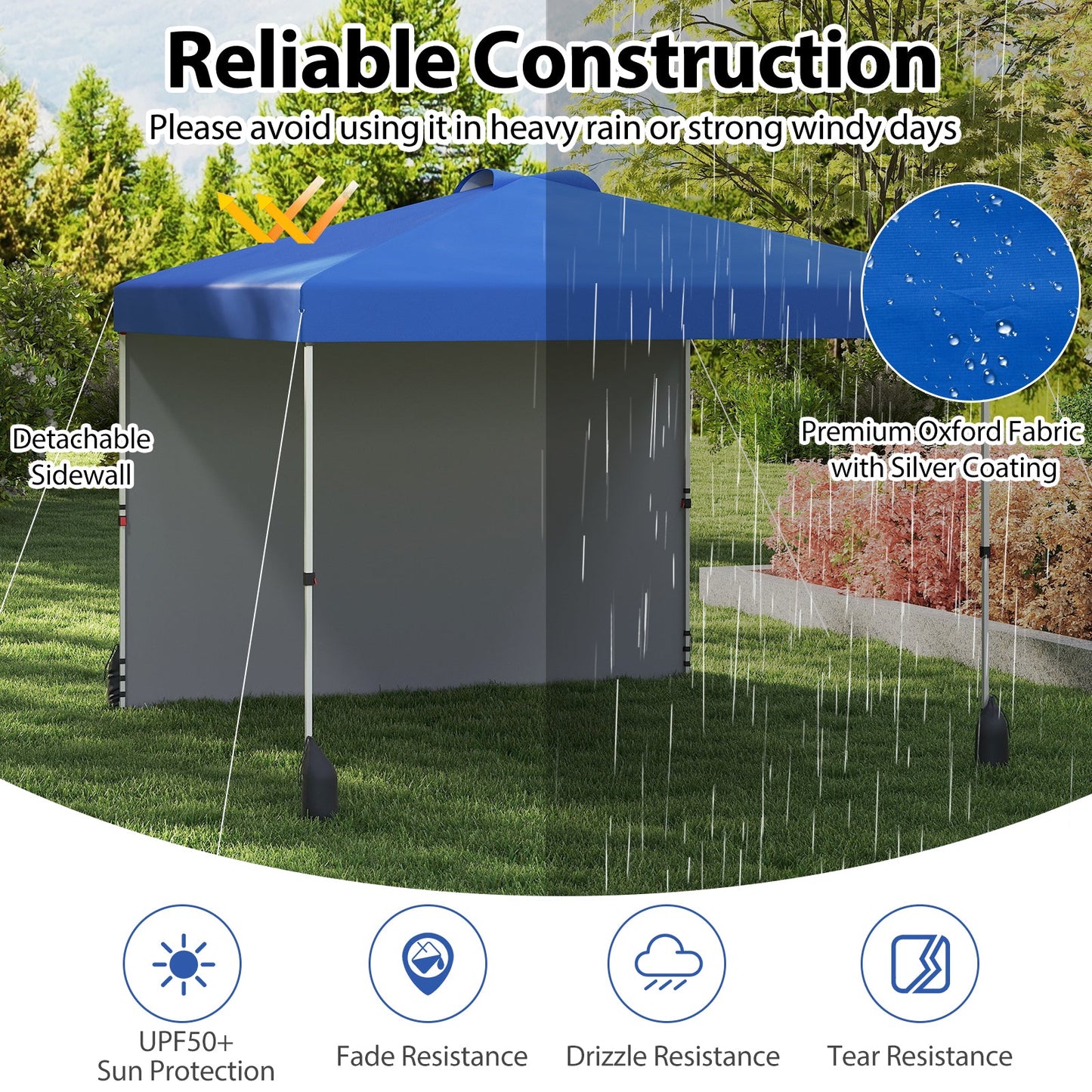 10 X 10 FT Pop up Canopy Tent with 1 Sidewall and Wheeled Bag-Blue - Tampa Home & Garden Store