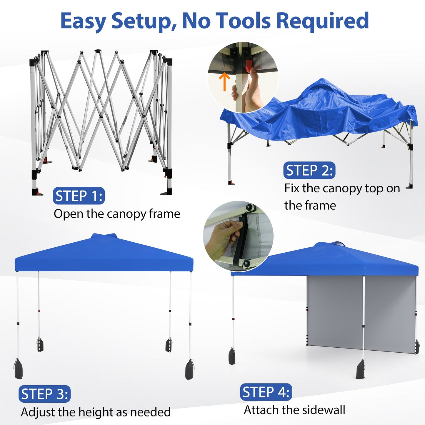 10 X 10 FT Pop up Canopy Tent with 1 Sidewall and Wheeled Bag-Blue - Tampa Home & Garden Store