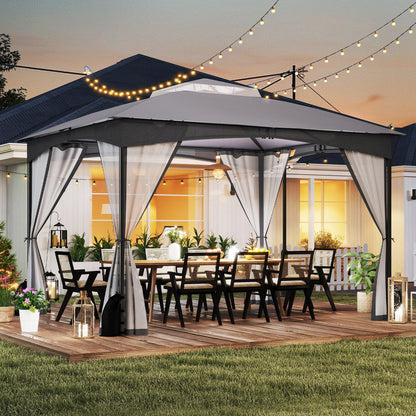 10 X 12 FT Patio Gazebo with Netting Walls with 4 Sandbags-Gray - Tampa Home & Garden Store