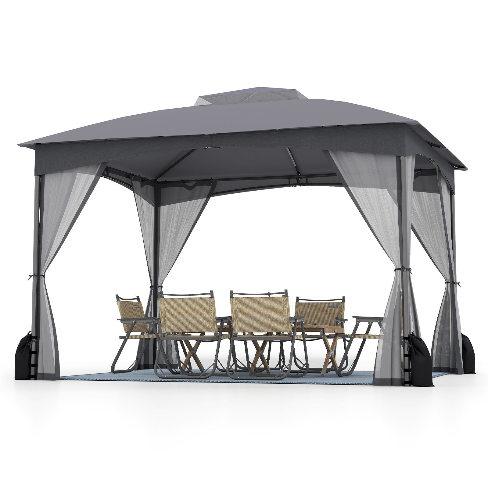 10 X 12 FT Patio Gazebo with Netting Walls with 4 Sandbags-Gray - Tampa Home & Garden Store