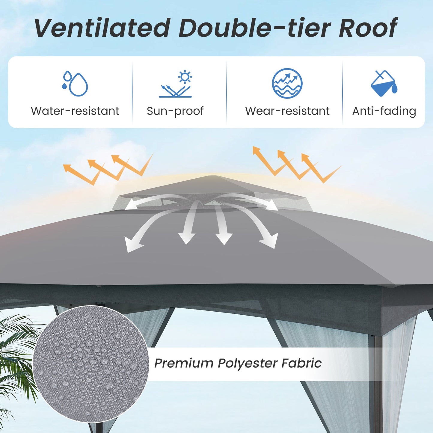 10 X 12 FT Patio Gazebo with Netting Walls with 4 Sandbags-Gray - Tampa Home & Garden Store