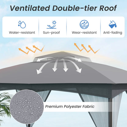10 X 12 FT Patio Gazebo with Netting Walls with 4 Sandbags-Gray - Tampa Home & Garden Store