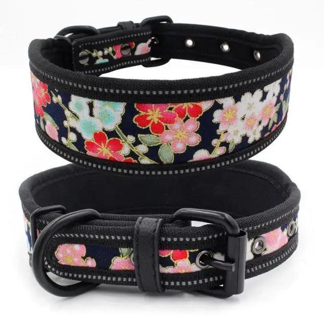 Stevvex floral dog collars set of 2; adjustable buckles and D-rings with pink flowers on Tampa Home & Garden Store