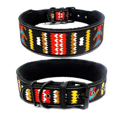 Stevvex dog collars, black base with zigzag 10-color reflective print, adjustable buckle 2-pack on Tampa Home & Garden Store