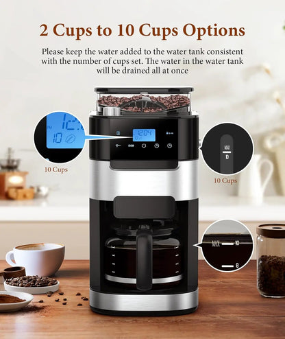 10 Cup Drip Coffee Maker and Built In Grinder