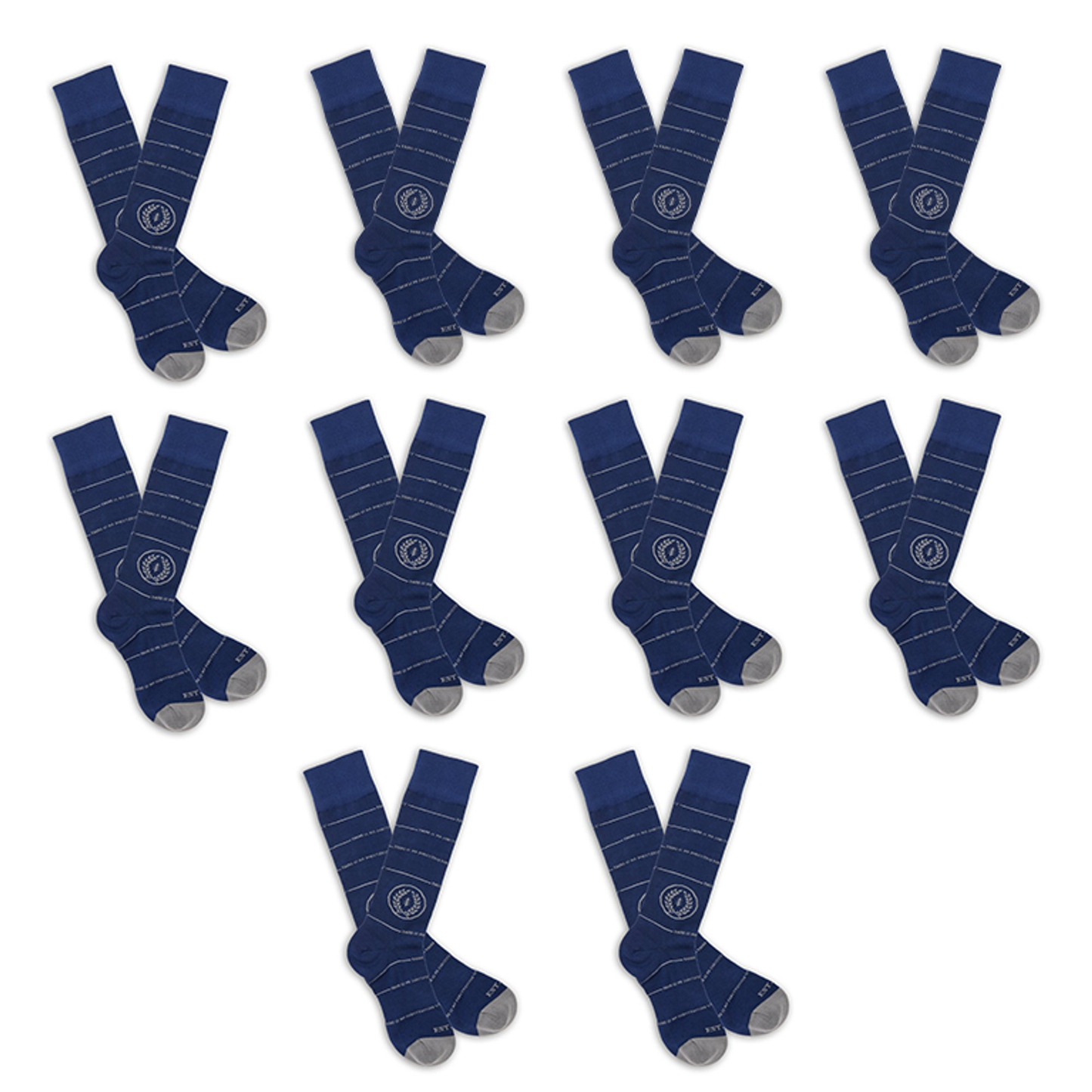 NFF 10-Pack DeadSoxy socks, blue striped crew with gray toe, sock collabs on Tampa Home & Garden Store