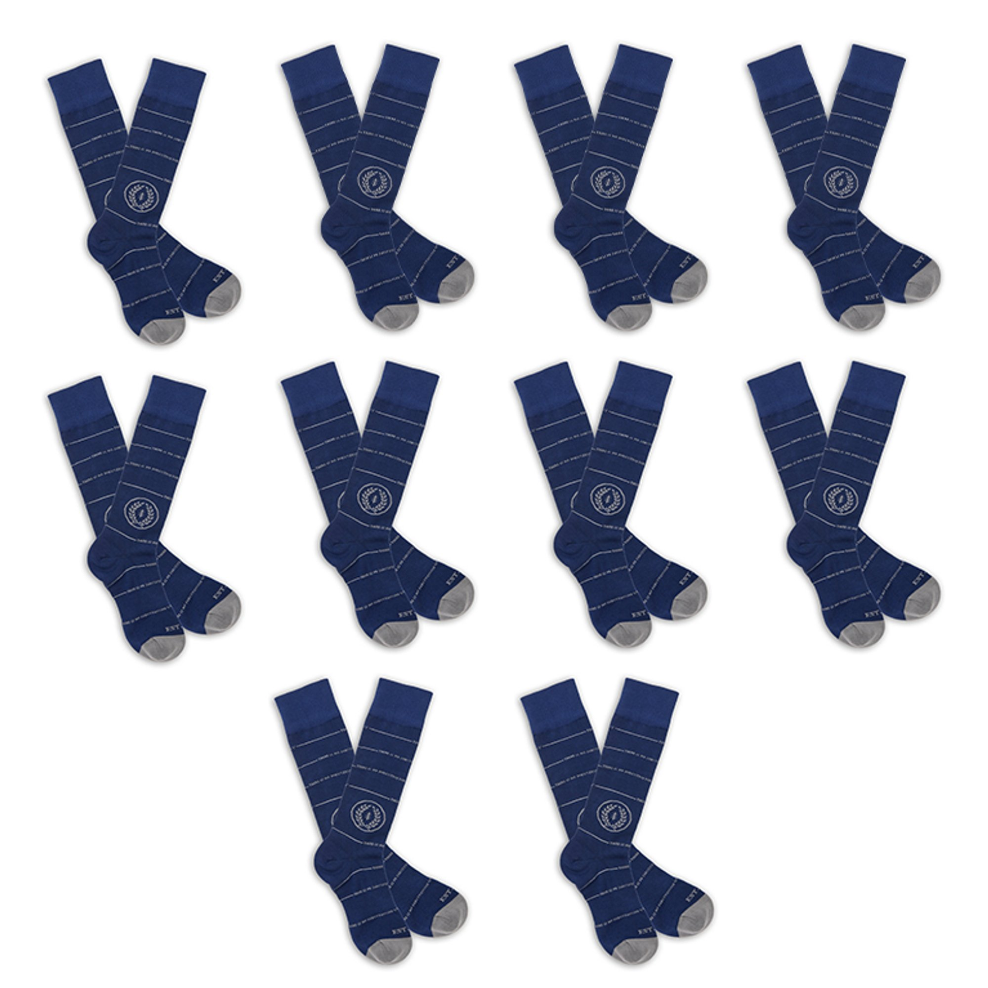 NFF 10-Pack DeadSoxy socks, blue striped crew with gray toe, sock collabs on Tampa Home & Garden Store