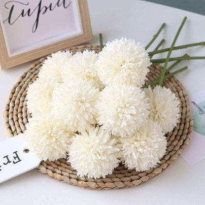 10-Piece artificial chrysanthemum ball bouquet white ivory faux flowers DailySale decor on placemat on Tampa Home & Garden Store