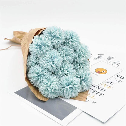 10-Piece artificial chrysanthemum ball bouquet in teal blue with kraft wrap DailySale on Tampa Home & Garden Store