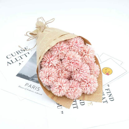 10-Piece artificial Chrysanthemum Ball bouquet pink flowers wrapped in newspaper DailySale on Tampa Home & Garden Store