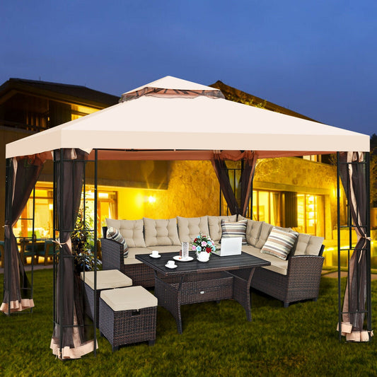 10 x 10 Feet 2-Tier Vented Metal Canopy with Mosquito Netting - Tampa Home & Garden Store