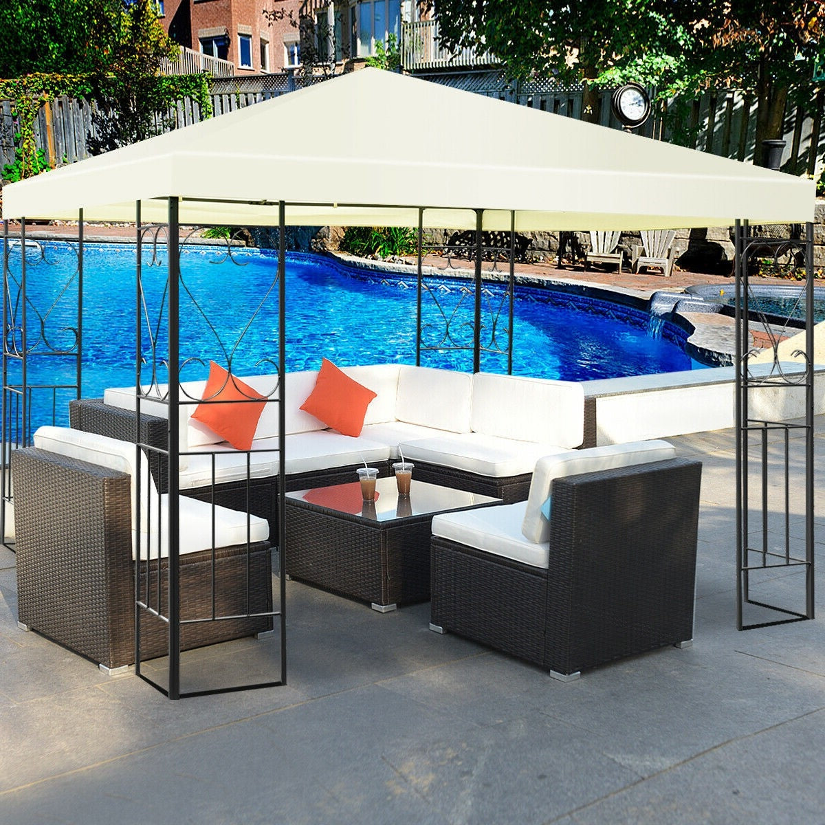 10 x 10 Ft Outdoor Steel Frame Gazebo Shelter with Waterproof Polyester Canopy - Tampa Home & Garden Store