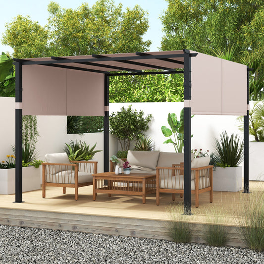 10 x 10 ft Flat Top Pergola with Retractable Canopy for Garden Pool Porch and Backyard-Beige - Tampa Home & Garden Store