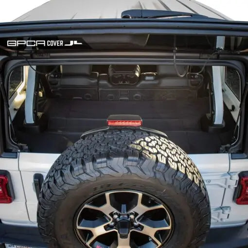 GPCA Jeep Wrangler JL 4DR Cargo Cover LITE rear cargo cover with GPCA logo on Tampa Home & Garden Store