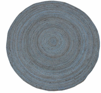 Alfombra redonda de yute azul bohemia, trenzada a mano, 100 % fibra natural | JR1