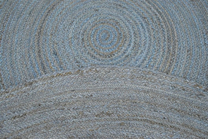 Alfombra redonda de yute azul bohemia, trenzada a mano, 100 % fibra natural | JR1