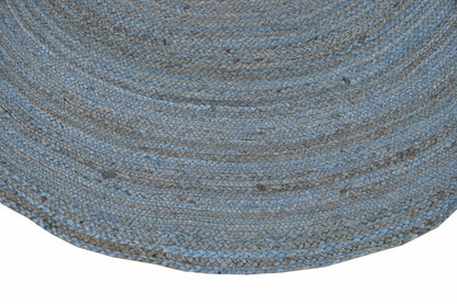 Alfombra redonda de yute azul bohemia, trenzada a mano, 100 % fibra natural | JR1