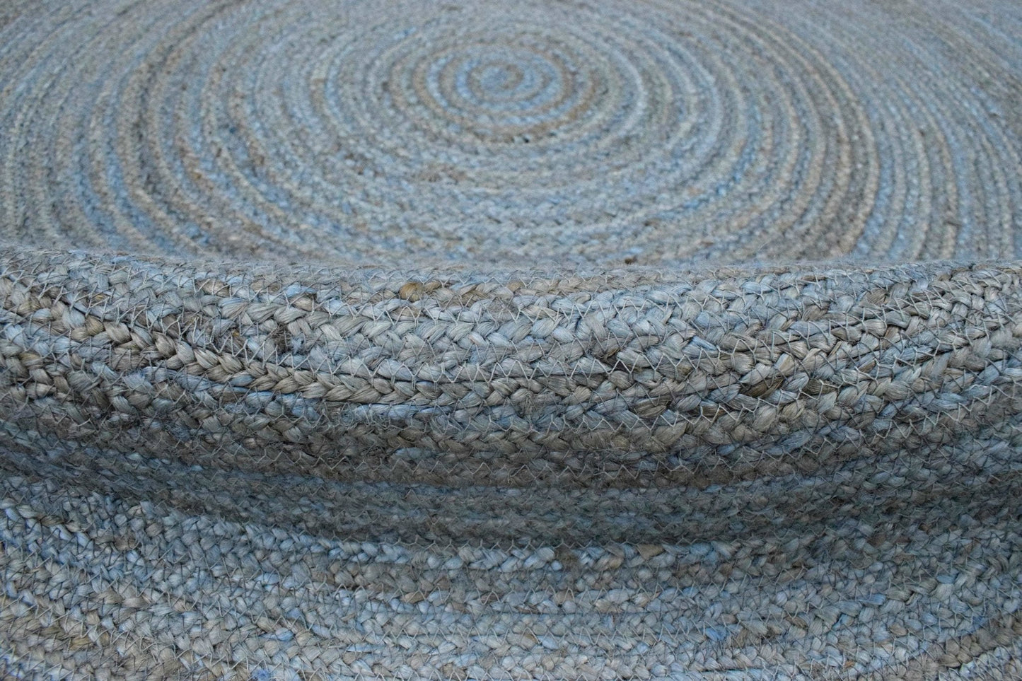 Alfombra redonda de yute azul bohemia, trenzada a mano, 100 % fibra natural | JR1