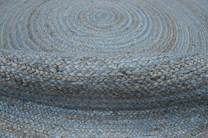Alfombra redonda de yute azul bohemia, trenzada a mano, 100 % fibra natural | JR1