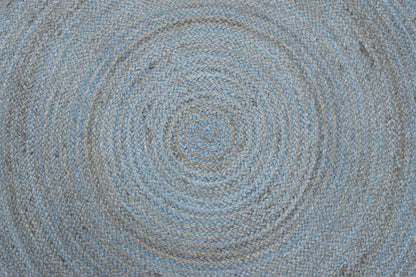 Alfombra redonda de yute azul bohemia, trenzada a mano, 100 % fibra natural | JR1