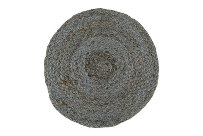 Alfombra redonda de yute azul bohemia, trenzada a mano, 100 % fibra natural | JR1
