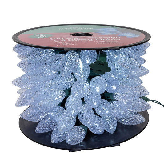 100-Light Cool White LED Faceted C9 Green Wire String Lights - Tampa Home & Garden Store