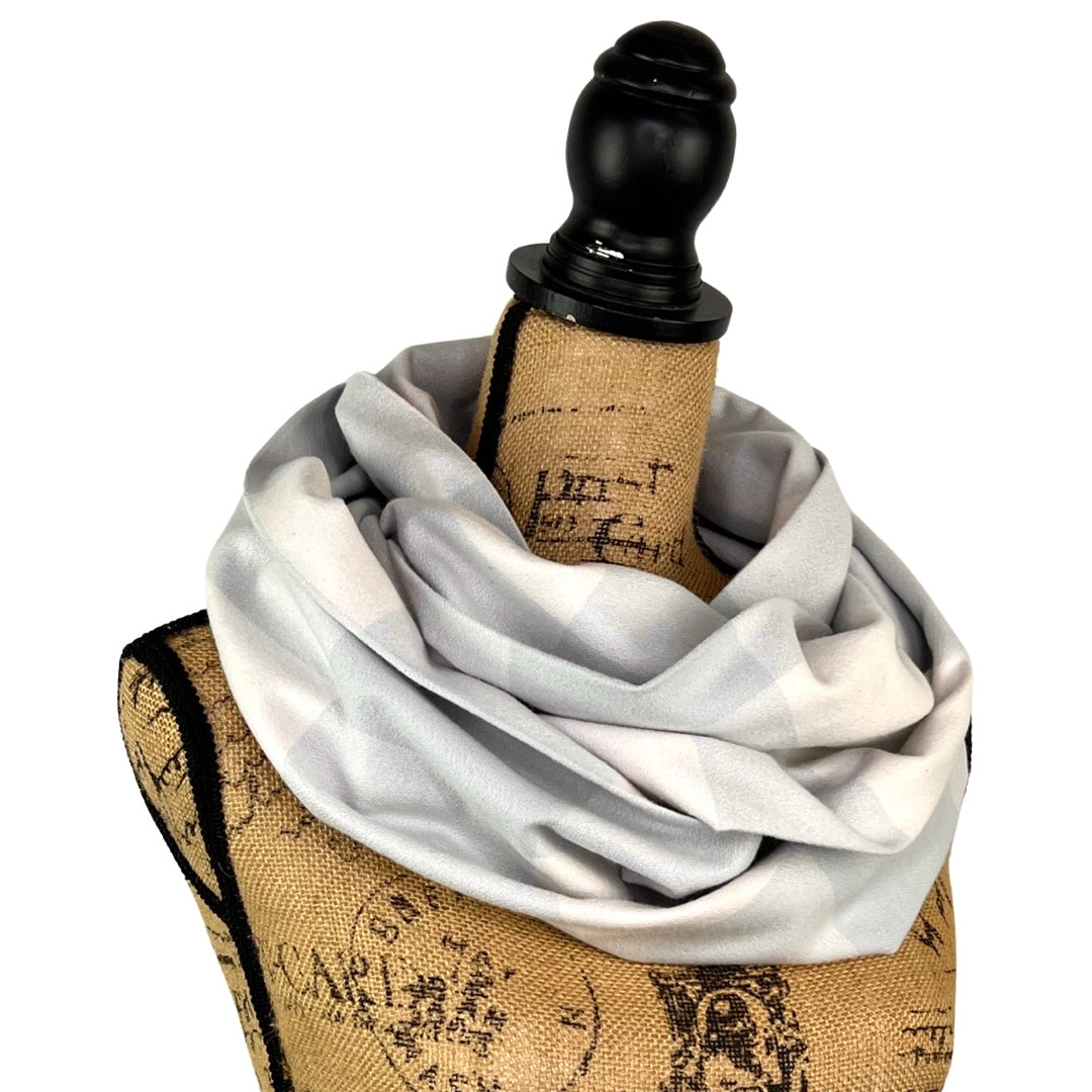 100% Organic Cotton Buffalo Plaid Large Block in Creamy White and Soft Grey Infinity and Blanket Scarves - Tampa Home & Garden Store