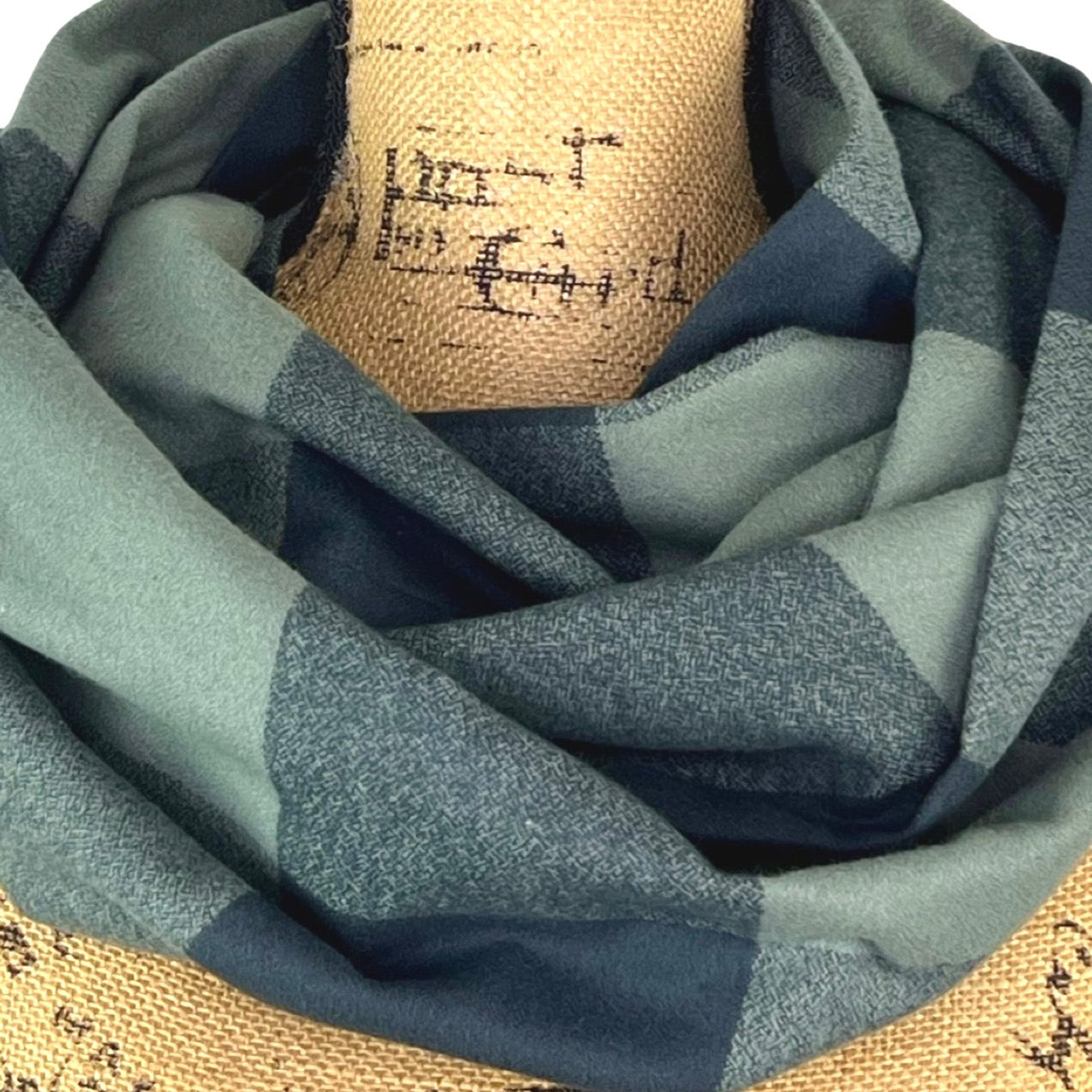 100% Organic Cotton Buffalo Plaid Large Block in Dark Dusty Sage and Soft Black Infinity and Blanket Scarves - Tampa Home & Garden Store