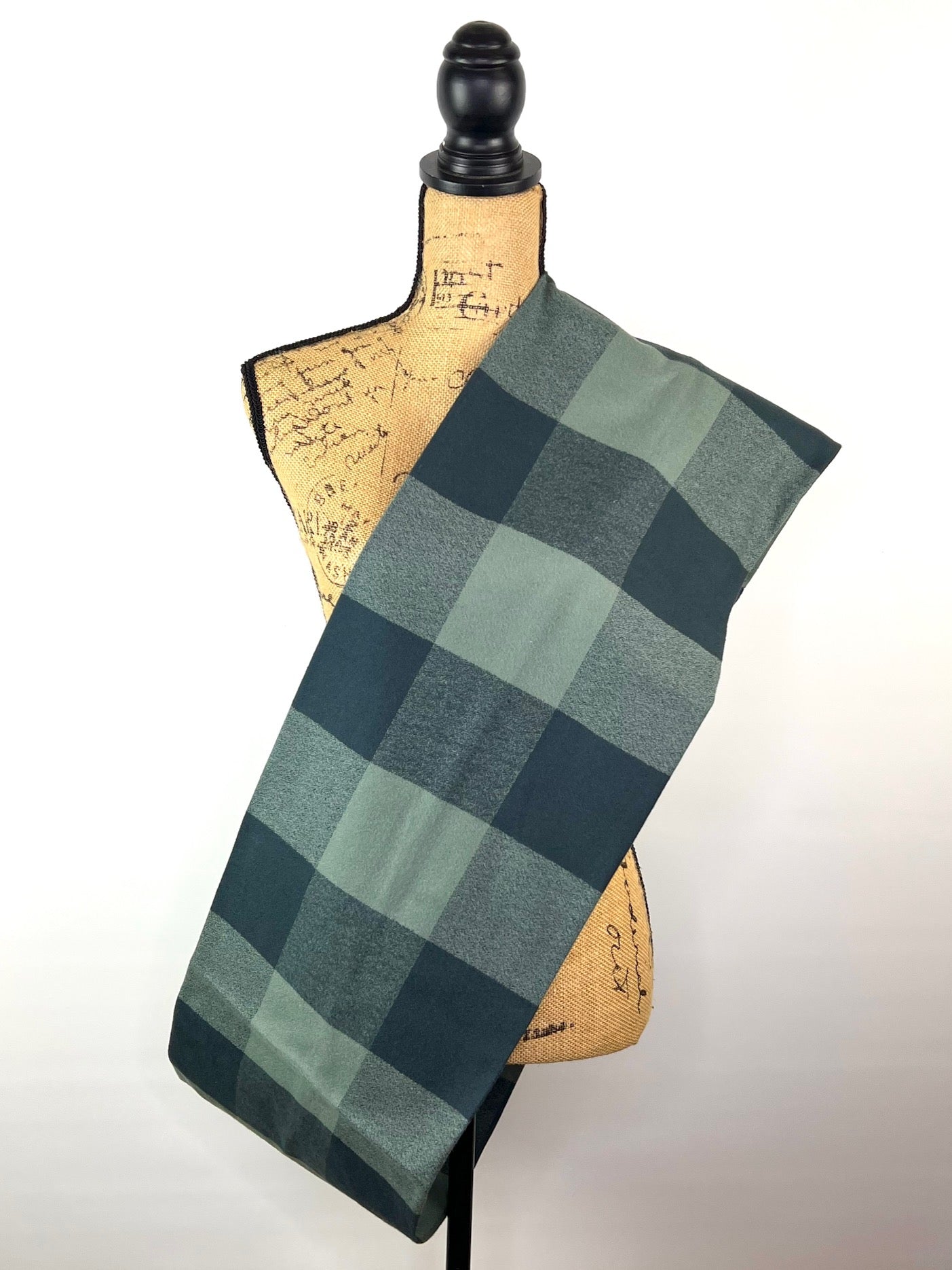 100% Organic Cotton Buffalo Plaid Large Block in Dark Dusty Sage and Soft Black Infinity and Blanket Scarves - Tampa Home & Garden Store