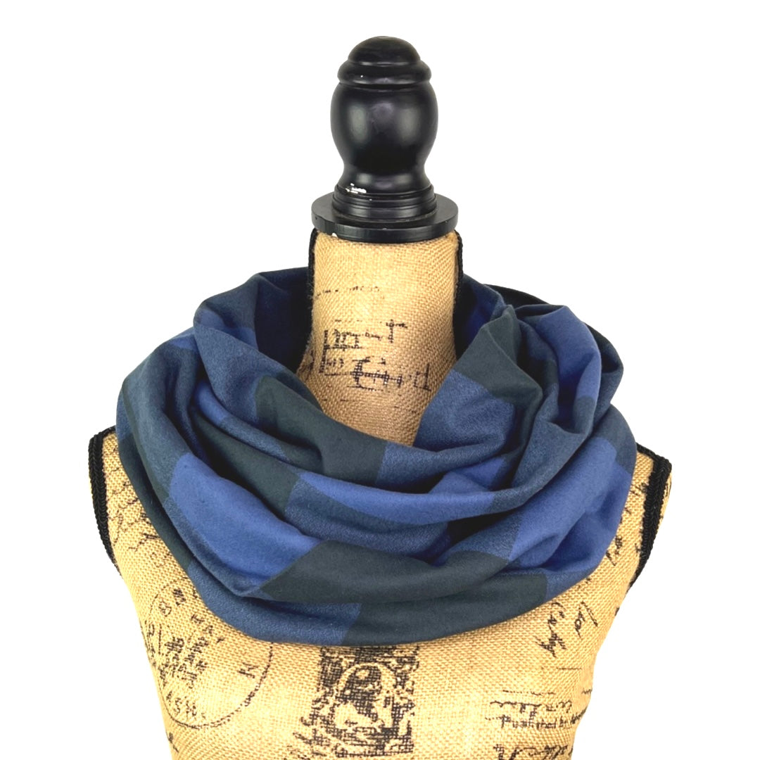 100% Organic Cotton Buffalo Plaid Large Block in Indigo and Black Infinity and Blanket Scarves - Tampa Home & Garden Store