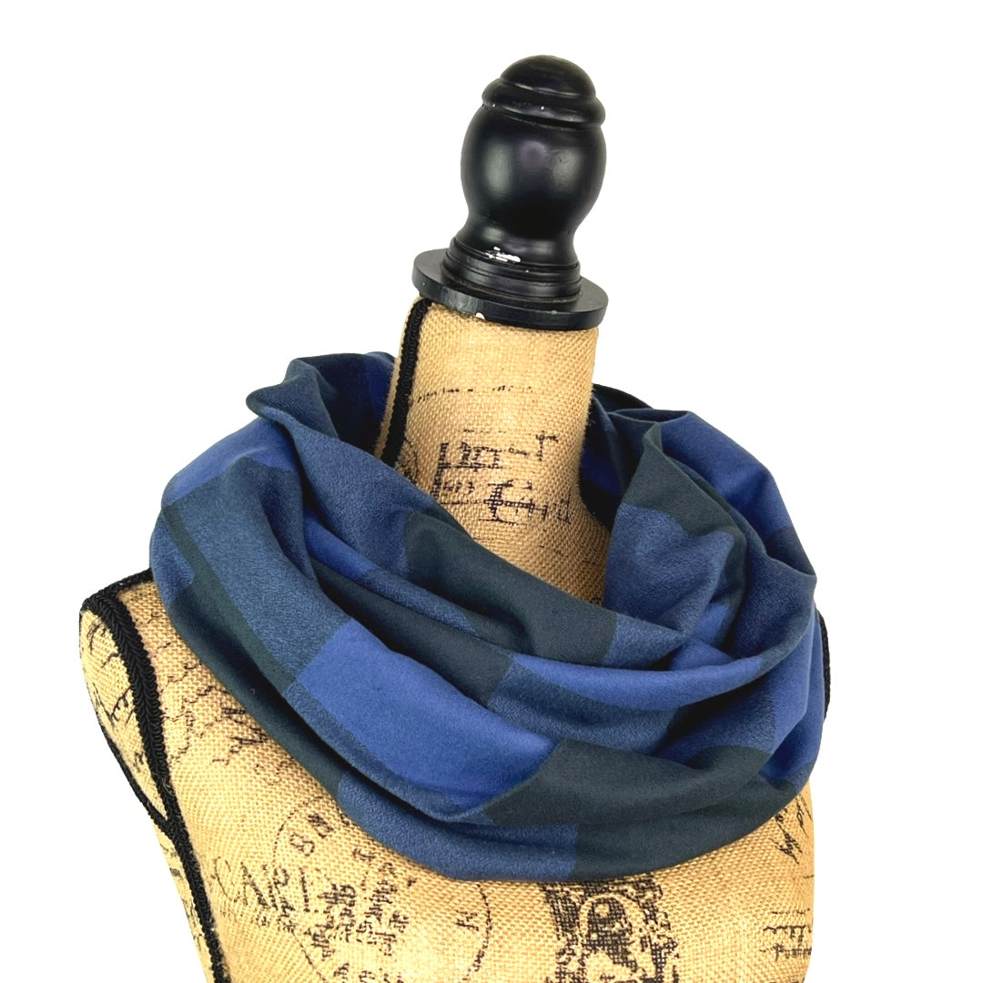 100% Organic Cotton Buffalo Plaid Large Block in Indigo and Black Infinity and Blanket Scarves - Tampa Home & Garden Store