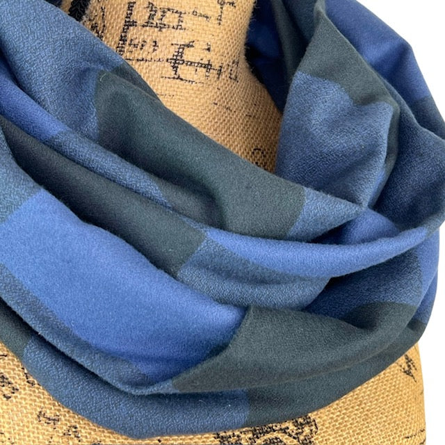 100% Organic Cotton Buffalo Plaid Large Block in Indigo and Black Infinity and Blanket Scarves - Tampa Home & Garden Store