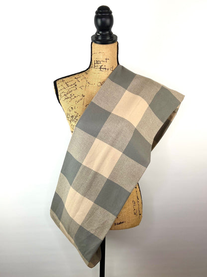 100% Organic Cotton Buffalo Plaid Large Block in Latte and Warm Smoky Grey Infinity and Blanket Scarves - Tampa Home & Garden Store