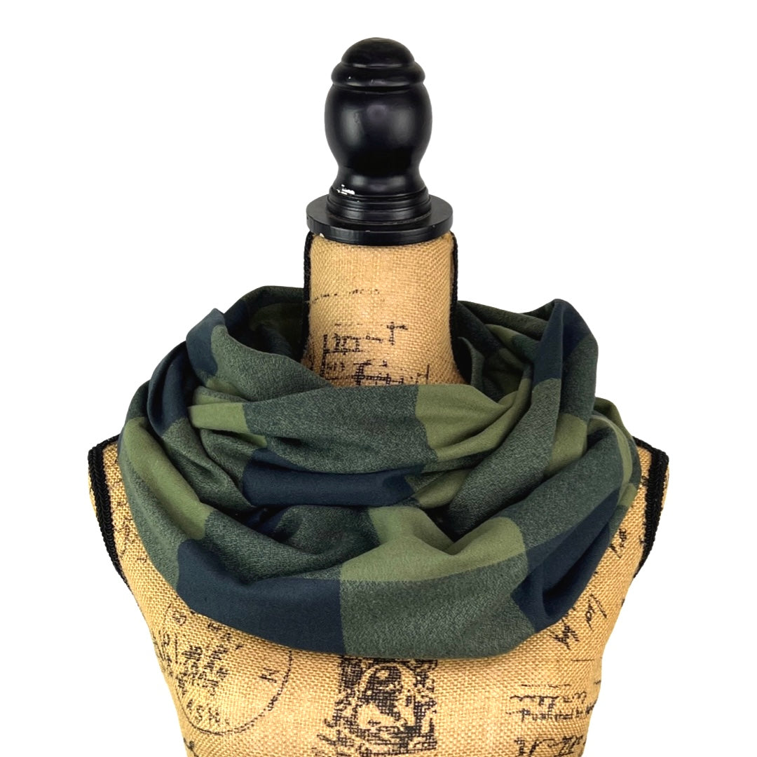 100% Organic Cotton Buffalo Plaid Large Block in Olive Green and Dusty Black Infinity and Blanket Scarves - Tampa Home & Garden Store
