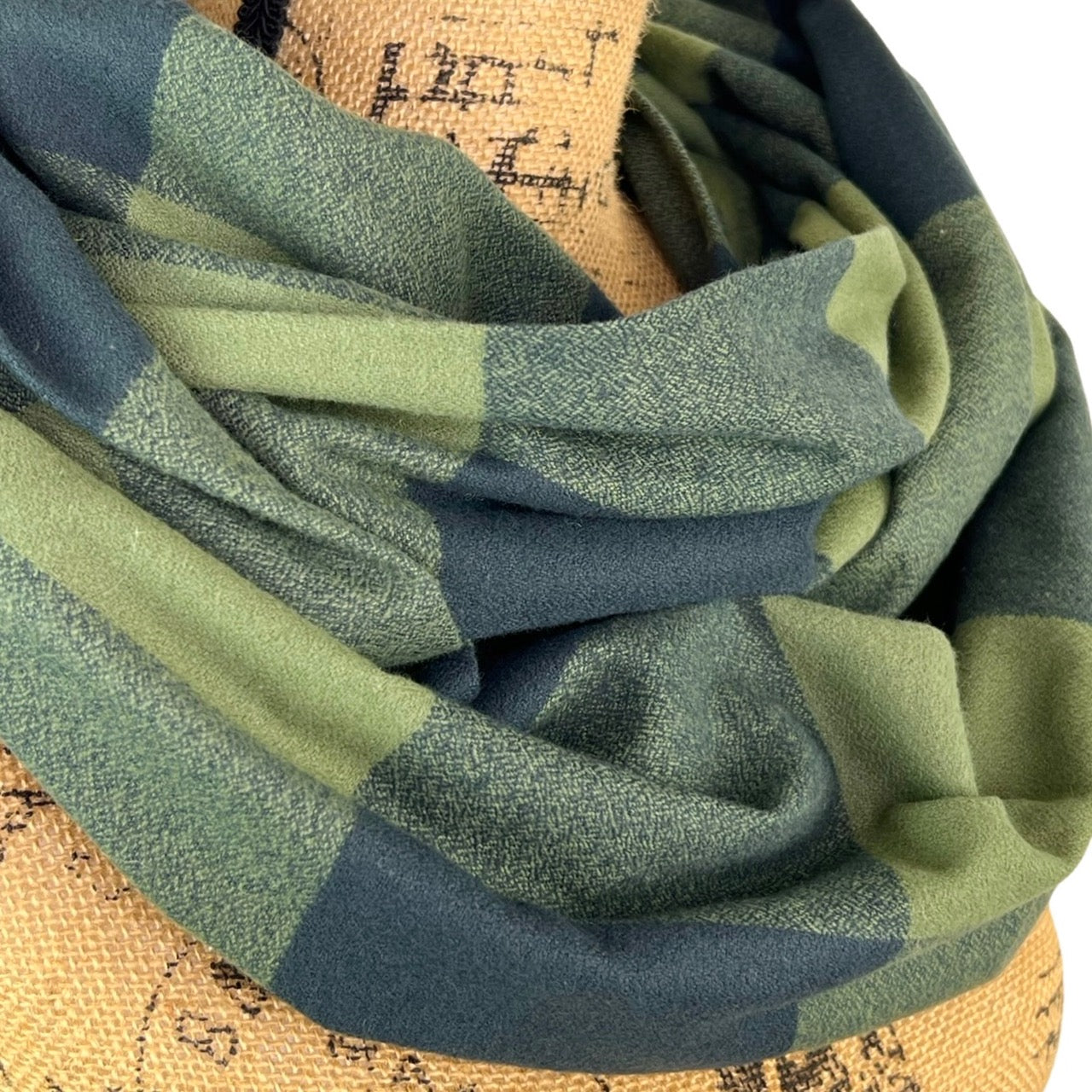 100% Organic Cotton Buffalo Plaid Large Block in Olive Green and Dusty Black Infinity and Blanket Scarves - Tampa Home & Garden Store