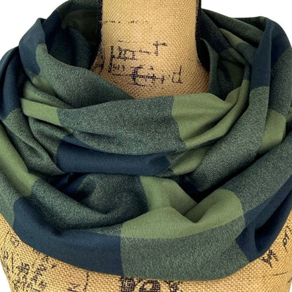 100% Organic Cotton Buffalo Plaid Large Block in Olive Green and Dusty Black Infinity and Blanket Scarves - Tampa Home & Garden Store