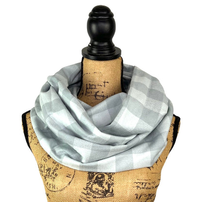 100% Organic Cotton Buffalo Plaid in Dove Grey and Soft Blue Grey Infinity and Blanket Scarves - Tampa Home & Garden Store