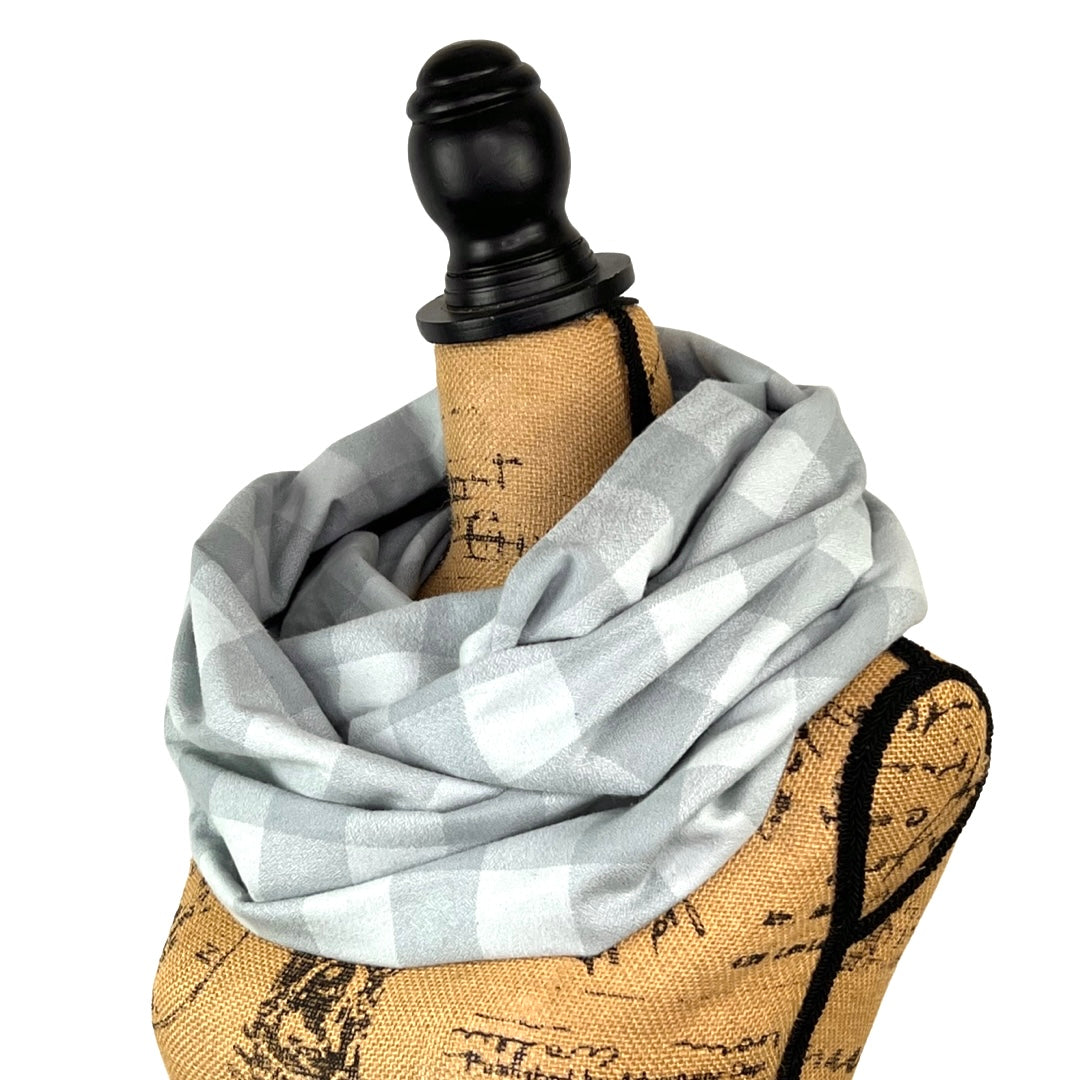 100% Organic Cotton Buffalo Plaid in Dove Grey and Soft Blue Grey Infinity and Blanket Scarves - Tampa Home & Garden Store