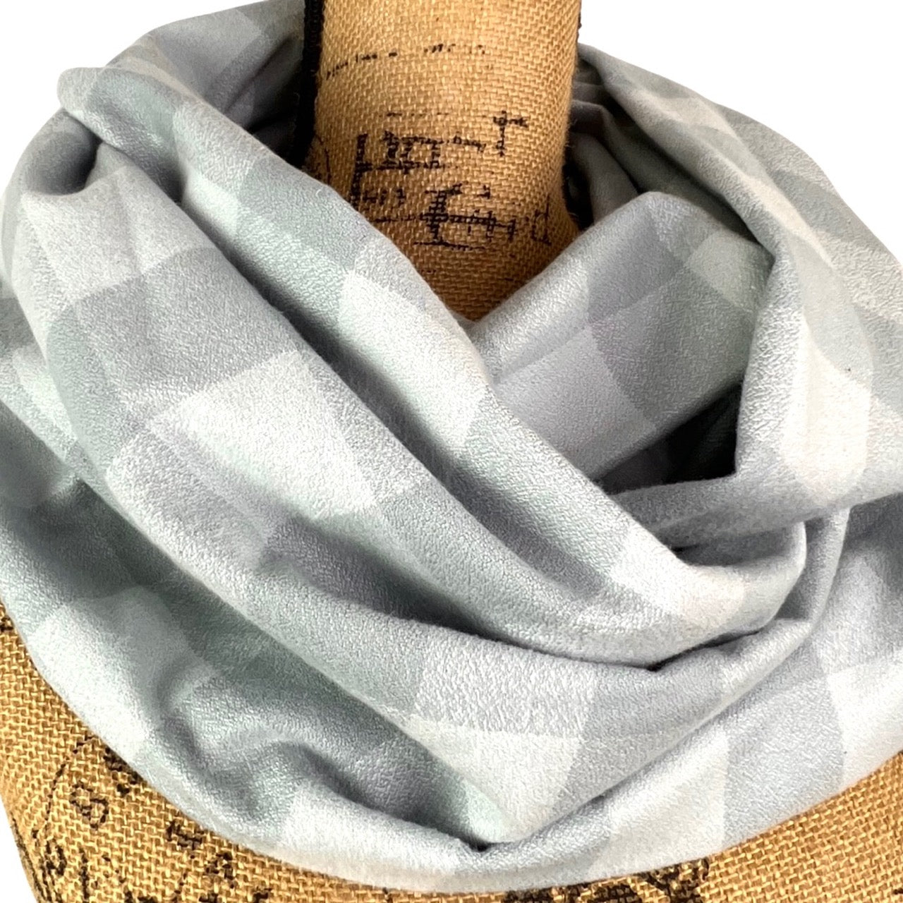 100% Organic Cotton Buffalo Plaid in Dove Grey and Soft Blue Grey Infinity and Blanket Scarves - Tampa Home & Garden Store