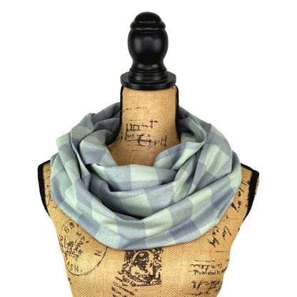 100% Organic Cotton Buffalo Plaid in Mint Green and Periwinkle Grey Infinity and Blanket Scarves - Tampa Home & Garden Store