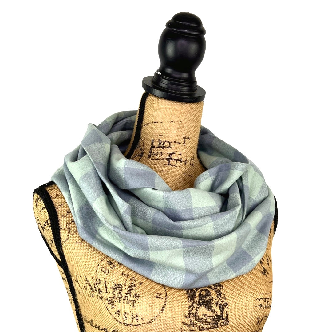 100% Organic Cotton Buffalo Plaid in Mint Green and Periwinkle Grey Infinity and Blanket Scarves - Tampa Home & Garden Store