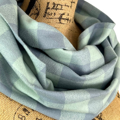 100% Organic Cotton Buffalo Plaid in Mint Green and Periwinkle Grey Infinity and Blanket Scarves - Tampa Home & Garden Store