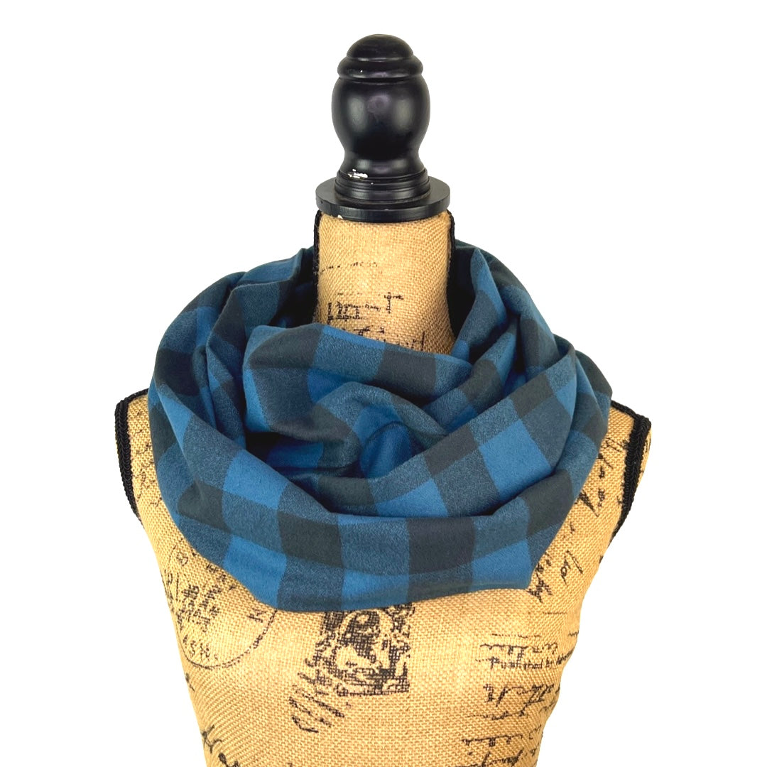 100% Organic Cotton Buffalo Plaid in Ocean Blue and Black Infinity and Blanket Scarves - Tampa Home & Garden Store