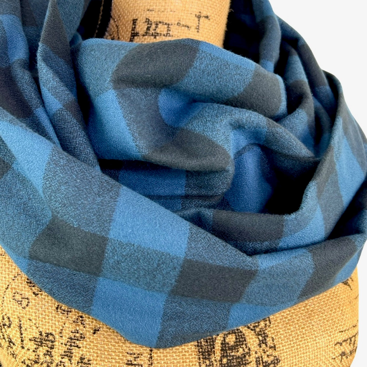 100% Organic Cotton Buffalo Plaid in Ocean Blue and Black Infinity and Blanket Scarves - Tampa Home & Garden Store