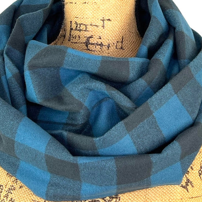 100% Organic Cotton Buffalo Plaid in Ocean Blue and Black Infinity and Blanket Scarves - Tampa Home & Garden Store